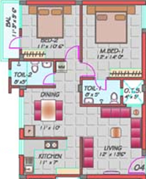 Raba Rockville (2BHK+2T (960 sq ft) 960 sq ft)