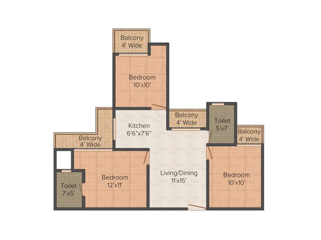 Supercity Mayfair Residency (3BHK+2T (1,212 sq ft) 1212 sq ft)