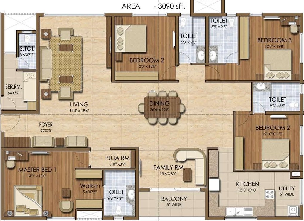 Prestige Ivy League (4BHK+4T (3,090 sq ft) + Servant Room 3090 sq ft)