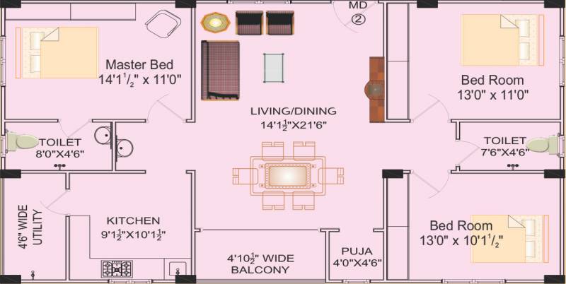 Lakshmi Crescent (3BHK+2T (1,450 sq ft) + Pooja Room 1450 sq ft)