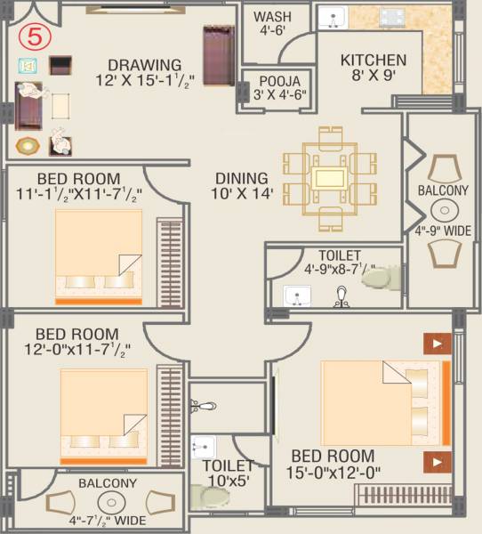 Lakshmi Meridian (3BHK+2T (1,550 sq ft) + Pooja Room 1550 sq ft)