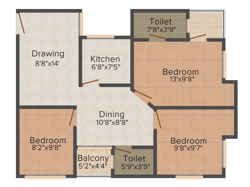 Galaxy Carlton (3BHK+2T (968 sq ft) 968 sq ft)