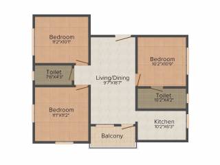 Bengal Abasan Urban Sabujayan (3BHK+2T (1,256 sq ft) 1256 sq ft)