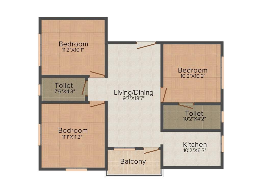 Bengal Abasan Urban Sabujayan (3BHK+2T (1,256 sq ft) 1256 sq ft)