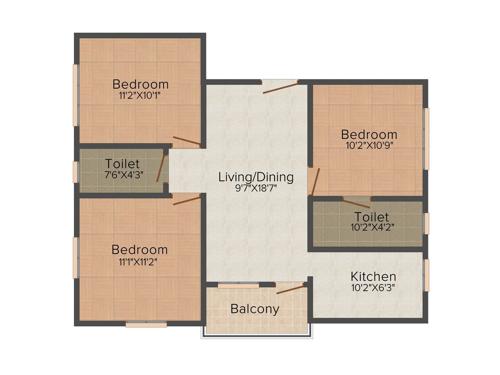 Bengal Abasan Urban Sabujayan (3BHK+2T (1,256 sq ft) 1256 sq ft) Bengal Abasan Urban Sabujayan (3BHK+2T (1,256 sq ft) 1256 sq ft)