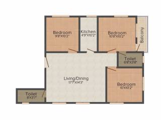 Bengal Abasan Urban Sabujayan (3BHK+2T (1,466 sq ft) 1466 sq ft)