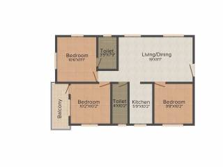 Bengal Abasan Urban Sabujayan (3BHK+2T (1,489 sq ft) 1489 sq ft)