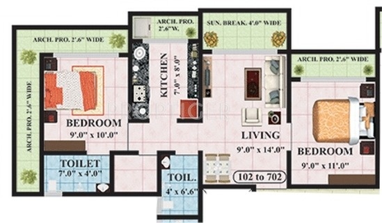 Kohinoor Maxciti (2BHK+2T (900 sq ft) 900 sq ft)