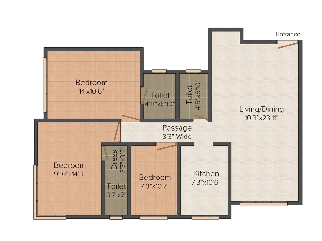 Milan Group Jeevan Prasad 3BHK+3T (900 sq ft)