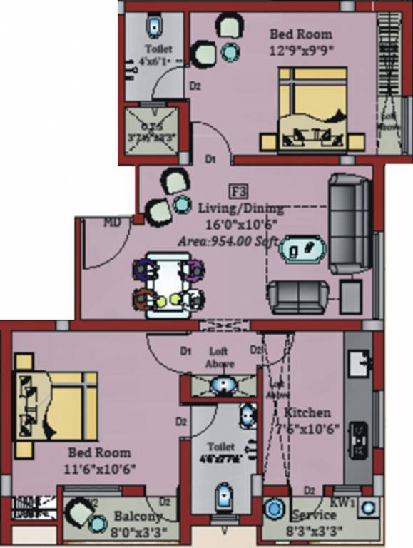 Chennai Crossandra (2BHK+2T (954 sq ft) 954 sq ft) Chennai Crossandra (2BHK+2T (954 sq ft) 954 sq ft)