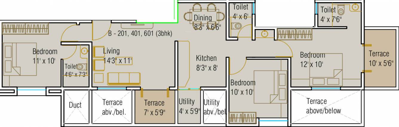 Yashada Bluewoods (3BHK+3T (1,237 sq ft) 1237 sq ft)