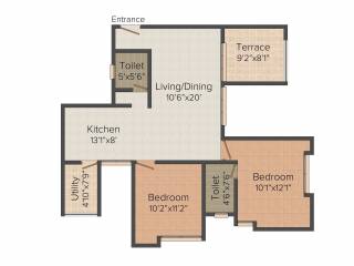 Calyx Parineeta (2BHK+2T (1,050 sq ft) 1050 sq ft)