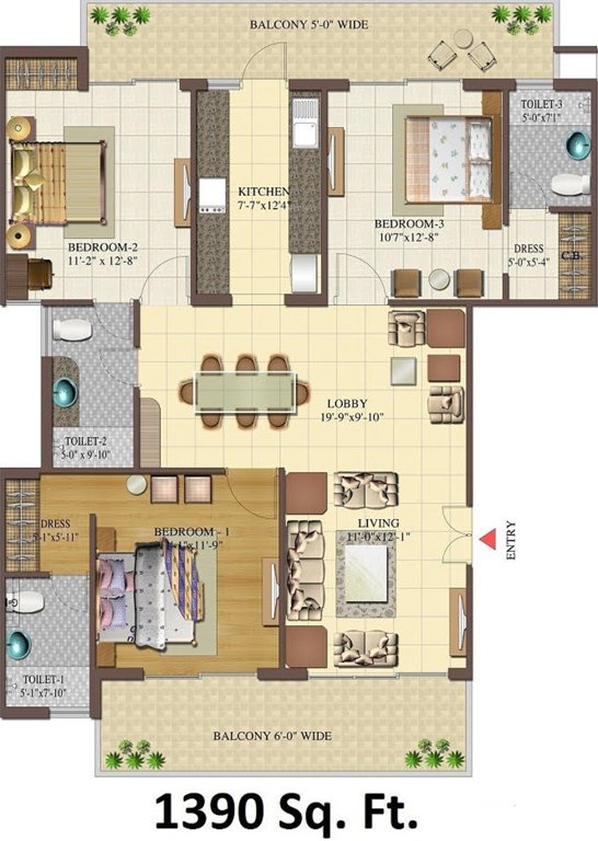 Kamal Sapphire Floors (3BHK+3T (1,390 sq ft) 1390 sq ft)