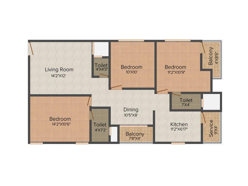 JBM Grand Southern Towers On GST (3BHK+3T (1,351 sq ft) 1351 sq ft)