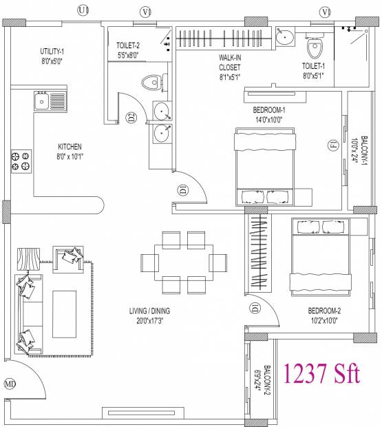 NR Windgates (2BHK+2T (1,237 sq ft) 1237 sq ft)