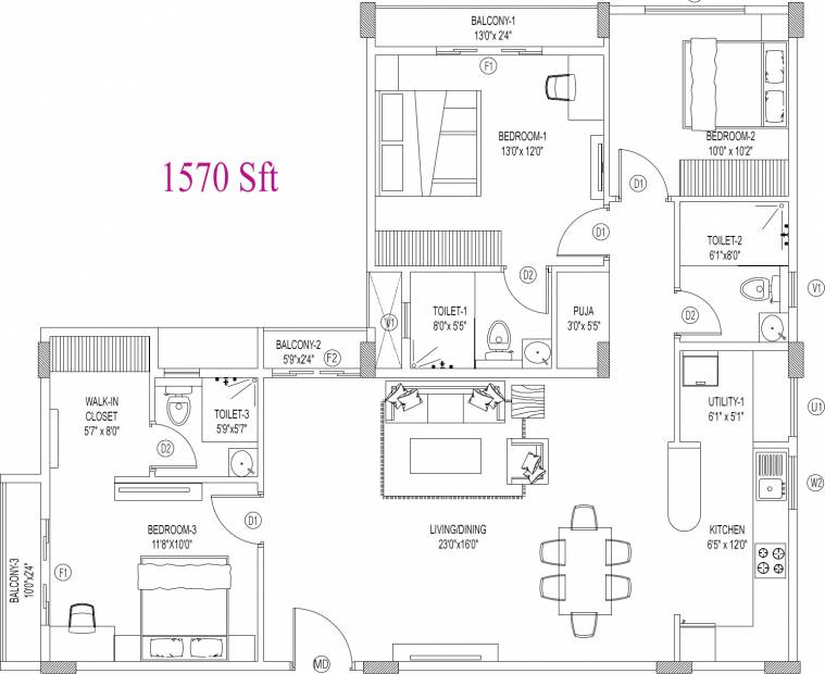 NR Windgates (3BHK+3T (1,570 sq ft)   Pooja Room 1570 sq ft)