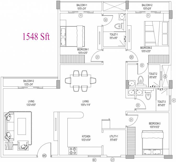 NR Windgates (3BHK+3T (1,548 sq ft)   Pooja Room 1548 sq ft)