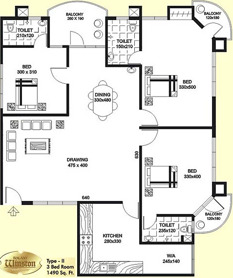 Galaxy Kingston (3BHK+3T (1,490 sq ft) 1490 sq ft) Galaxy Kingston (3BHK+3T (1,490 sq ft) 1490 sq ft)