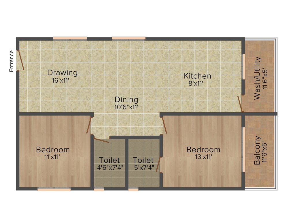 Adithya Constructions Frondoso 2BHK+2T (1,180 sq ft)