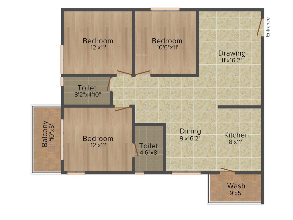 Adithya Constructions Frondoso 3BHK+3T (1,385 sq ft)