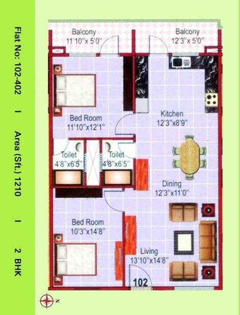 VKC Chourasia Manor Phase 1 (2BHK+2T (1,210 sq ft) 1210 sq ft)