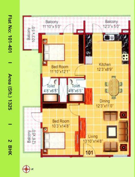 VKC Chourasia Manor Phase 1 (2BHK+2T (1,325 sq ft) 1325 sq ft)