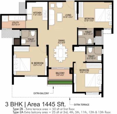 Unicon North Brooks 46 (3BHK+3T (1,445 sq ft) 1445 sq ft)