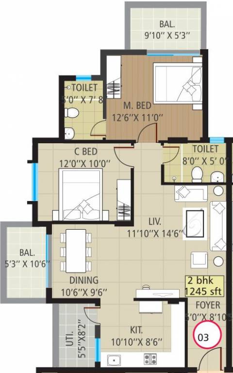 Sumadhura Shikharam (2BHK+2T (1,245 sq ft) 1245 sq ft)