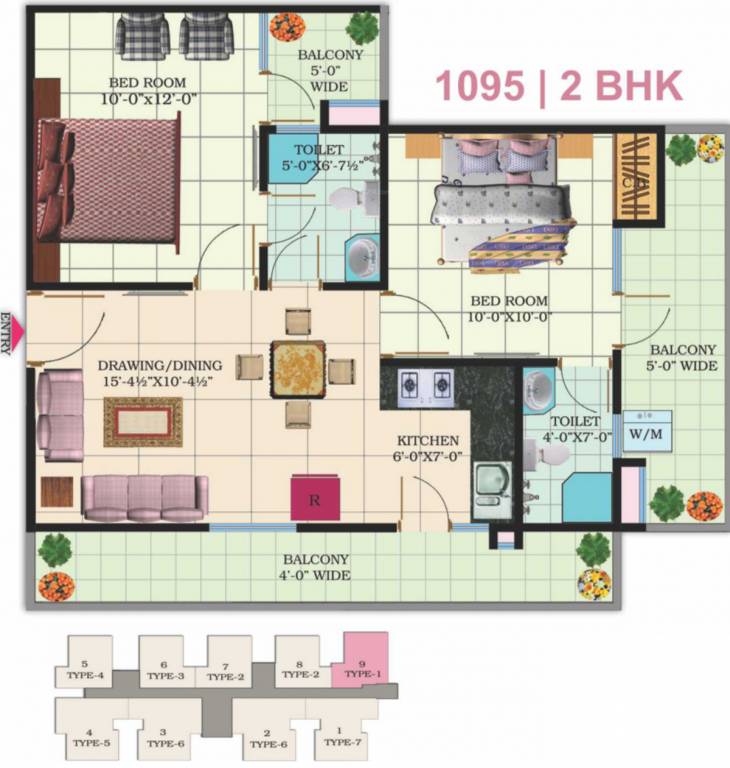 Windsor Premium Tower (2BHK+2T (1,095 sq ft) 1095 sq ft)