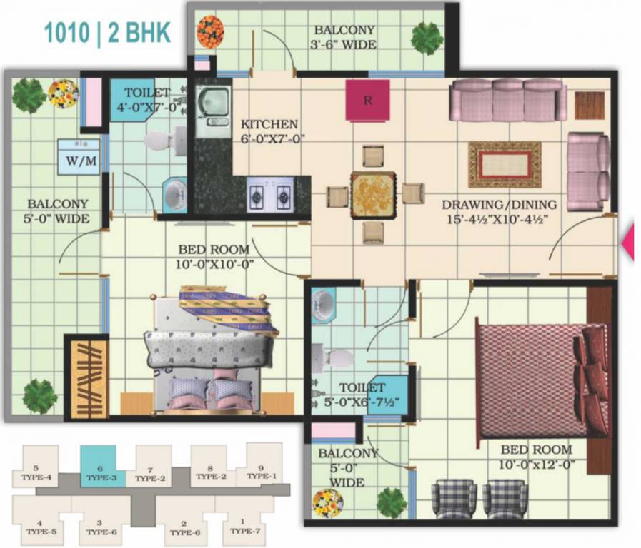 Windsor Premium Tower (2BHK+2T (1,010 sq ft) 1010 sq ft)