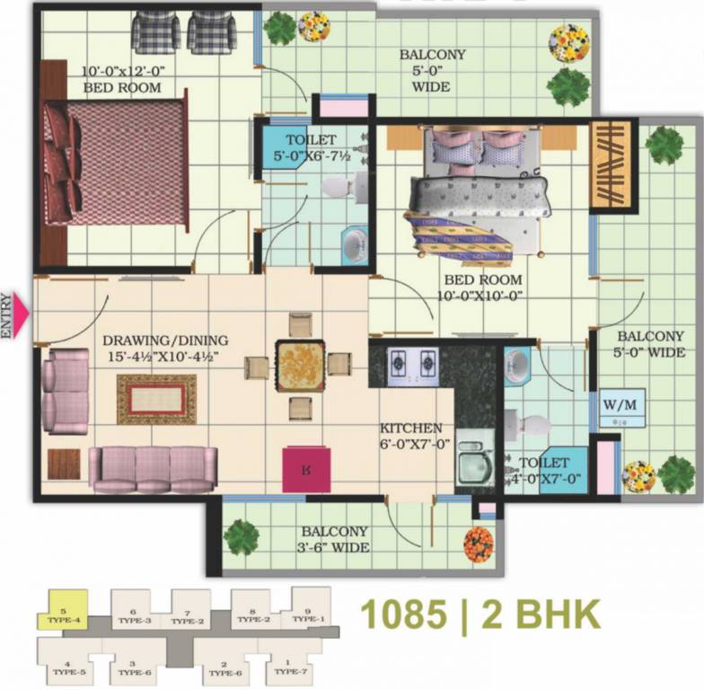 Windsor Premium Tower (2BHK+2T (1,085 sq ft) 1085 sq ft)