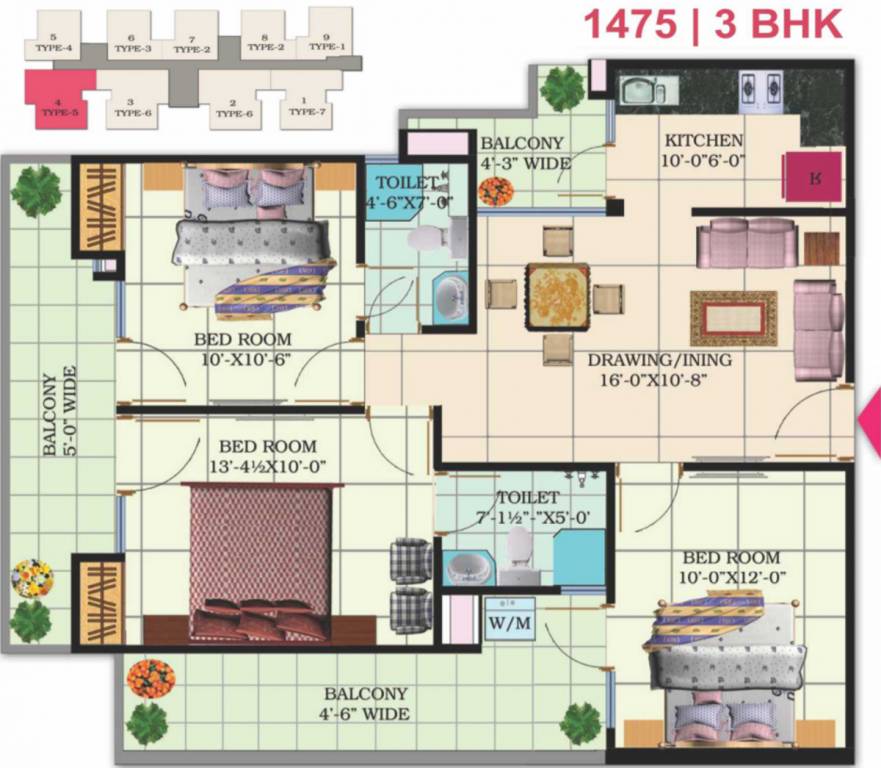 Windsor Premium Tower (3BHK+2T (1,475 sq ft) 1475 sq ft)