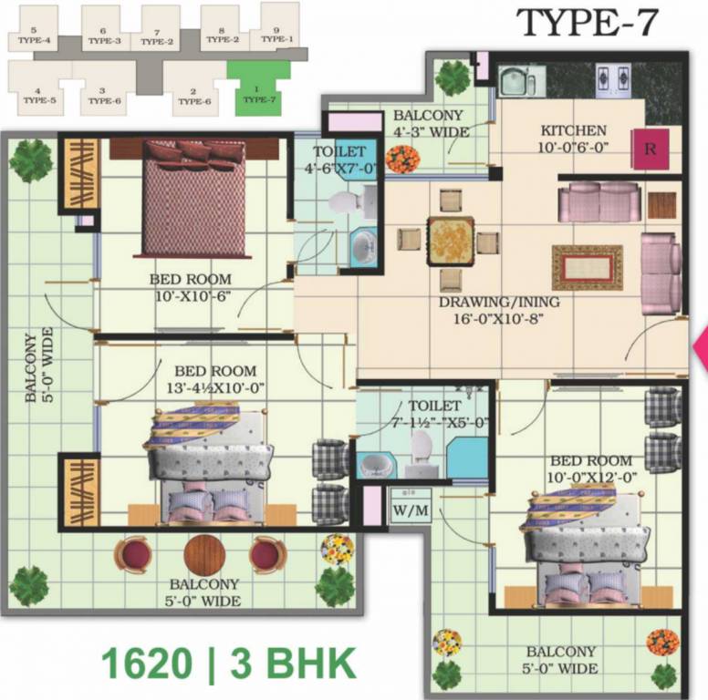 Windsor Premium Tower (3BHK+2T (1,620 sq ft) 1620 sq ft)