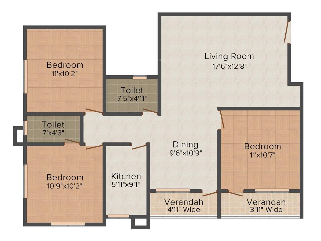 Starlite Sunny Skyline (3BHK+2T (1,325 sq ft) 1325 sq ft)