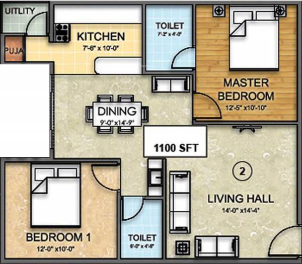 ADI North Lake (2BHK+2T (1,100 sq ft) + Pooja Room 1100 sq ft) ADI North Lake (2BHK+2T (1,100 sq ft) + Pooja Room 1100 sq ft)