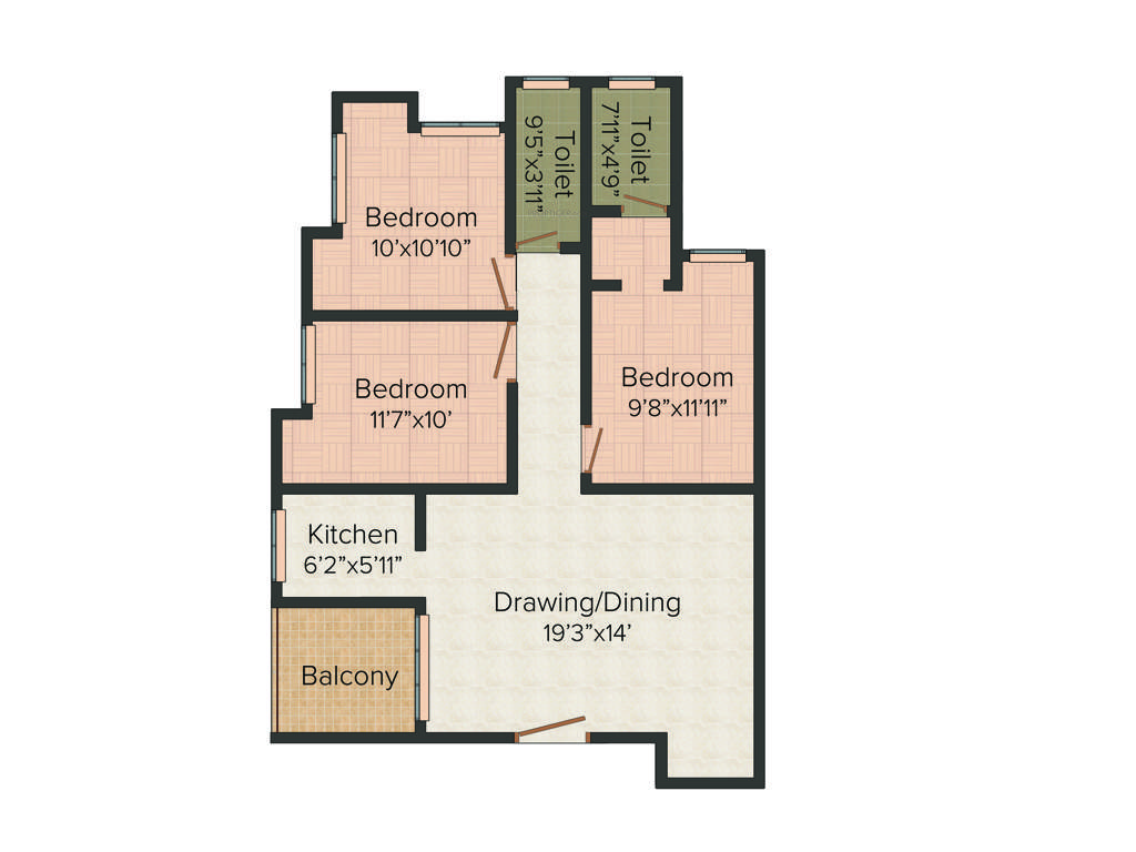Jai Vinayak Vinayak Pride (3BHK+2T (1,371 sq ft) 1371 sq ft)