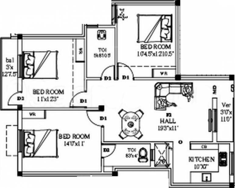 Malar Shamrock (3BHK+2T (1,236 sq ft) 1236 sq ft)