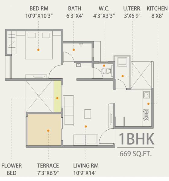 Maple Feel Bliss (1BHK+1T (669 sq ft) 669 sq ft)