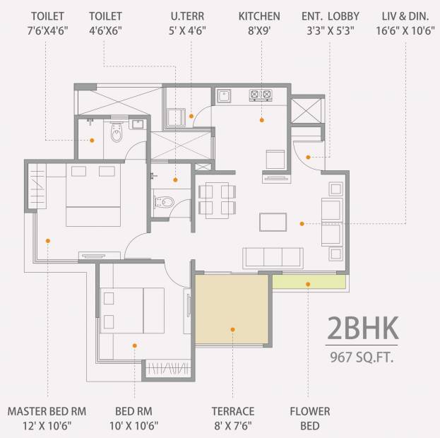 Maple Feel Bliss (2BHK+2T (967 sq ft) 967 sq ft)