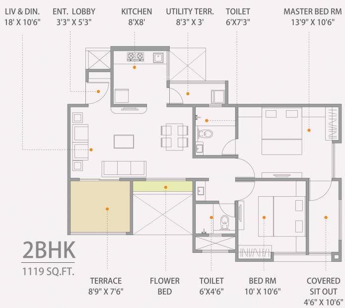 Maple Feel Bliss (2BHK+2T (1,119 sq ft) 1119 sq ft)