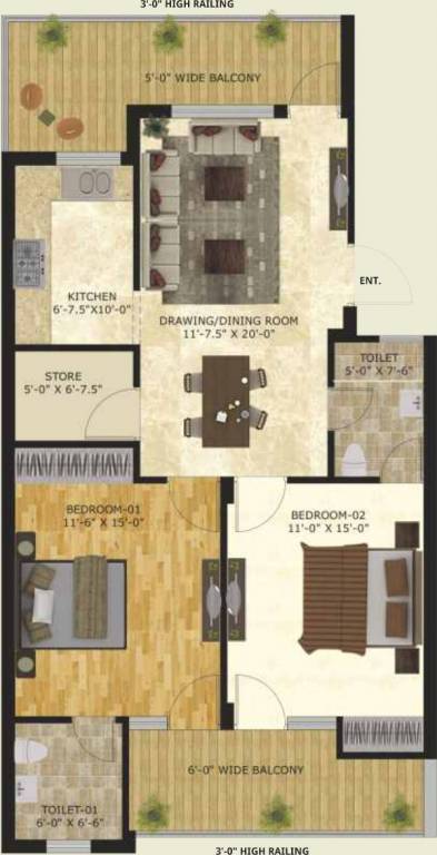 GGP Noor Independent Floors (2BHK+2T (1,085 sq ft) 1085 sq ft)