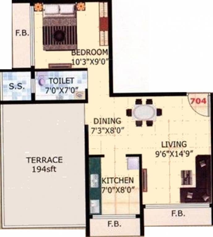 Jalaram Builders Mumbai Bhaveshwar Apartment Floor Plan (1BHK+1T (495 sq ft) 495 sq ft)