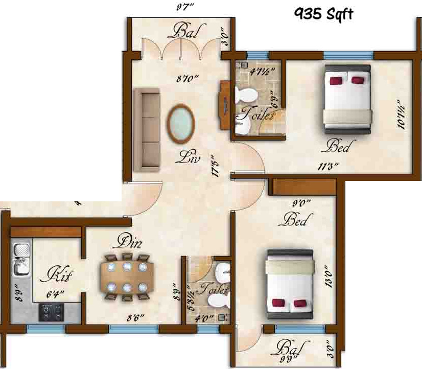 Rams Sarovar (2BHK+2T (935 sq ft) 935 sq ft) Rams Sarovar (2BHK+2T (935 sq ft) 935 sq ft)