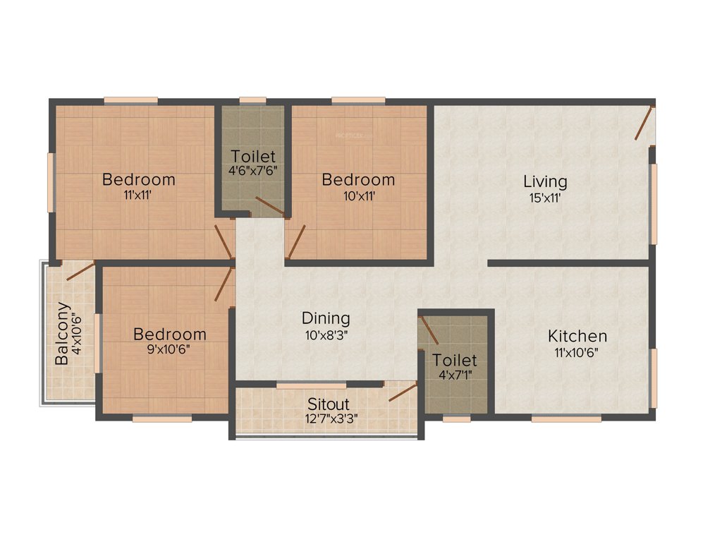 Asvini Kuberan (3BHK+2T (1,154 sq ft) 1154 sq ft)