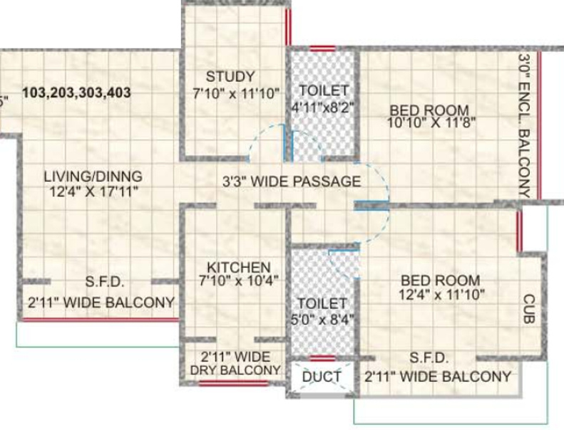 Sujay Windchime Homes (2BHK+2T (1,360 sq ft)   Study Room 1360 sq ft)