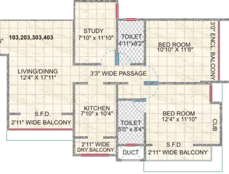 Sujay Windchime Homes (2BHK+2T (1,360 sq ft)   Study Room 1360 sq ft)