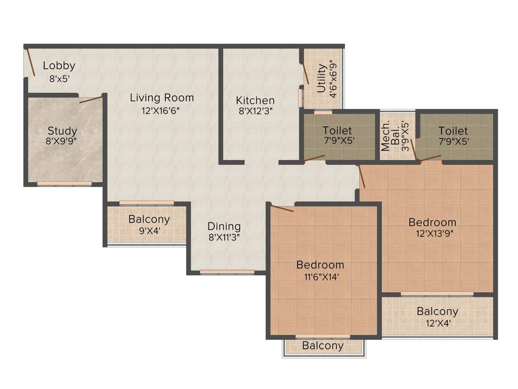 Nitesh Melbourne Park (2BHK+2T (1,356 sq ft) + Study Room 1356 sq ft)