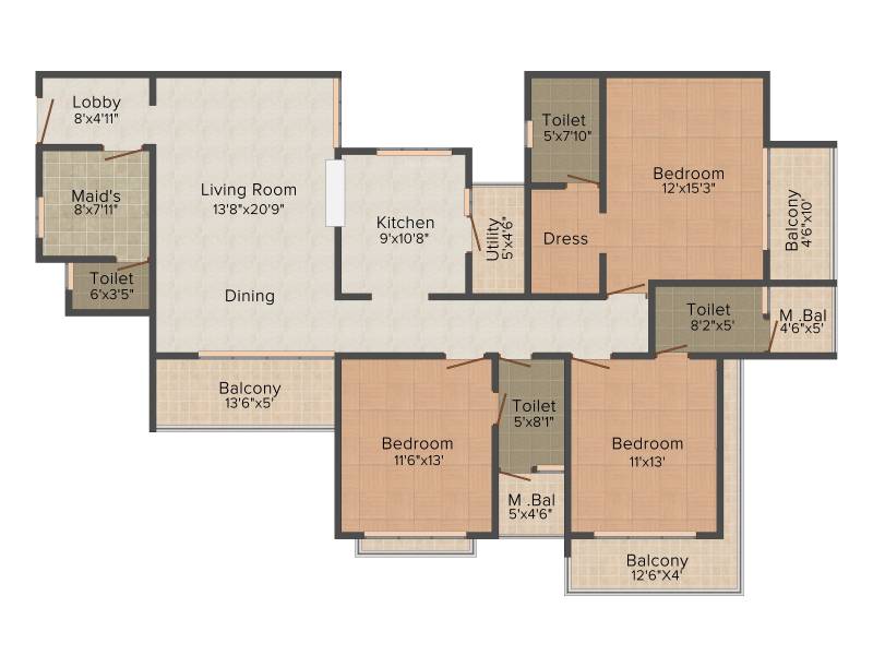 Nitesh Melbourne Park (3BHK+4T (1,907 sq ft) + Servant Room 1907 sq ft)