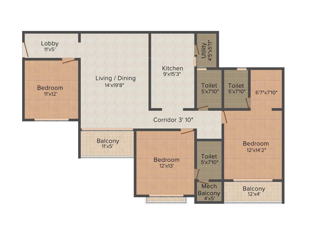 Nitesh Melbourne Park (3BHK+3T (1,654 sq ft) 1654 sq ft)