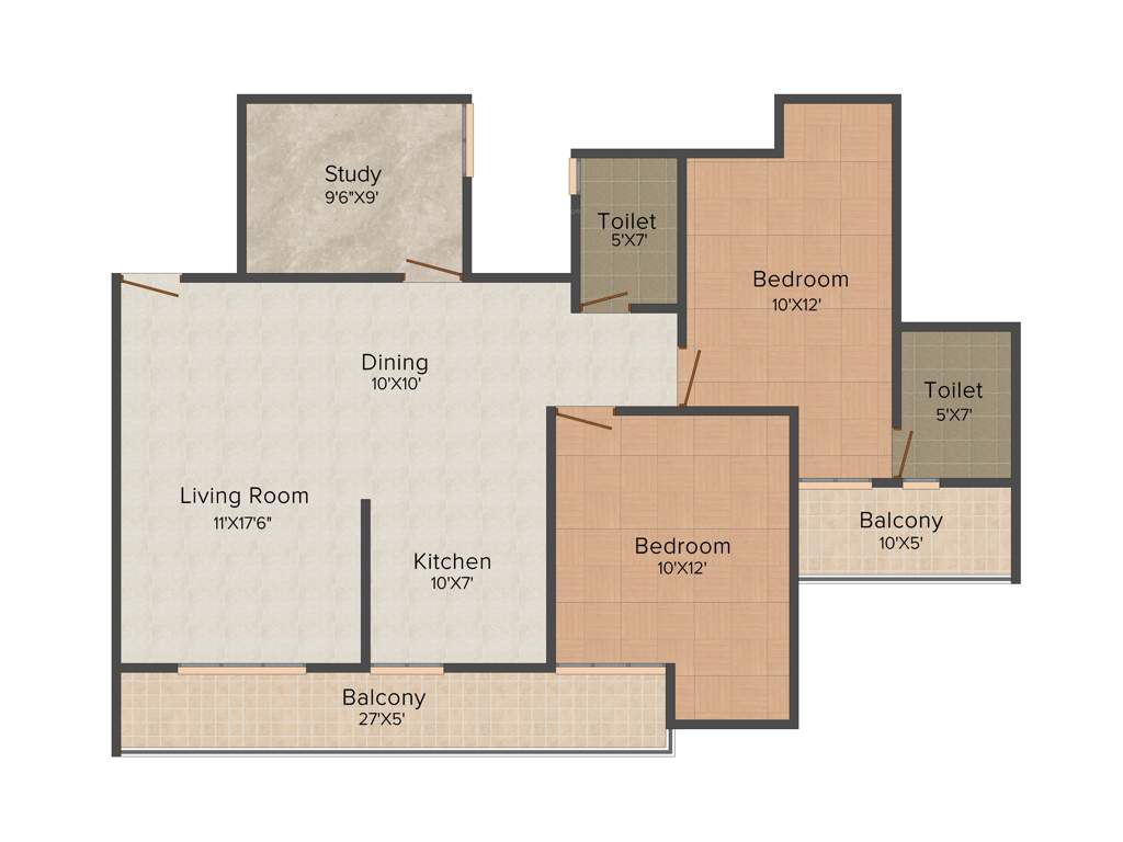 Apex The Florus (2BHK+2T (1,412 sq ft) + Study Room 1412 sq ft)